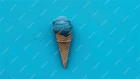 Premium Photo | A blue ice cream cone with a scoop of ice cream on a ...