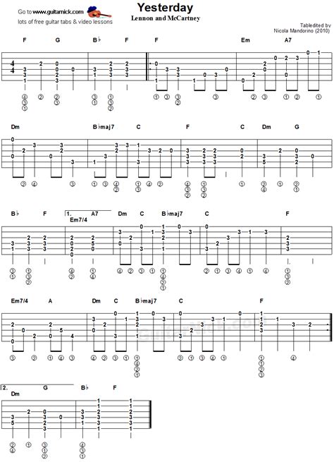 YESTERDAY Fingerstyle Guitar Lesson: GuitarNick.com