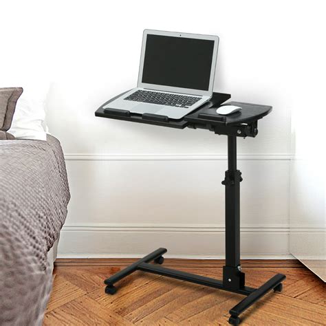 LANGRIA Mobile Desk Angle&Height Adjustable Rolling Table Over Bed Laptop Desk Split-Top Swivel ...