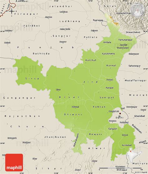 Physical Map of Haryana, shaded relief outside