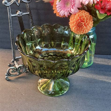 Anchor Hocking Fairfield Green Glass Footed Compote Bowl - Etsy