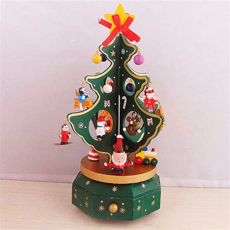 christmas decorations for home wooden rotating christmas tree music box ...