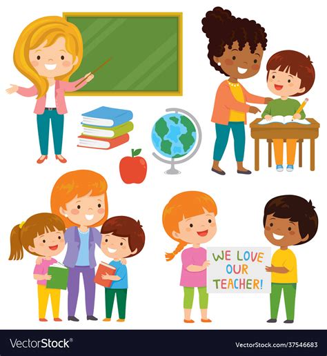 Teachers and students clipart set Royalty Free Vector Image