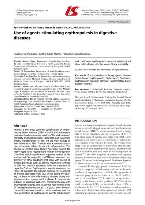 (PDF) Use of agents stimulating erythropoiesis in digestive diseases