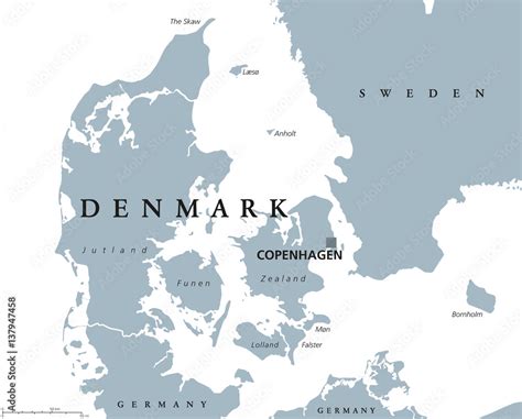 Denmark political map with capital Copenhagen and neighbor countries ...