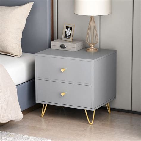 Fairmont Park Grey Nightstands Bedside Table With 2 Storage Drawer, Night Stands For Bedrooms ...
