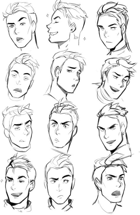 the different faces and hair styles of male character from frozen water, which are drawn in pencil