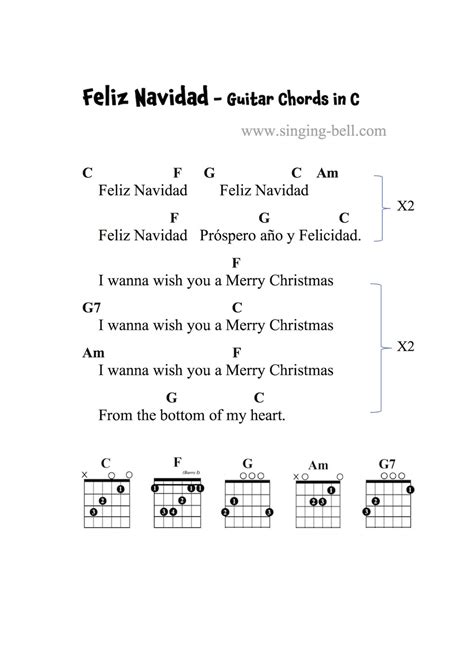 Feliz Navidad Guitar Chords Tabs Sheet Music PDF Free