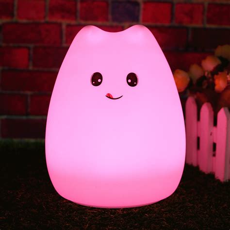 7 Color Changeable Silicone LED Lamp Kawaii Cat Shaped USB Rechargeable ...