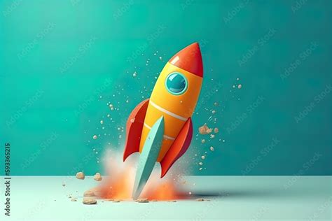 Cartoon style rocket taking off. Stock Illustration | Adobe Stock