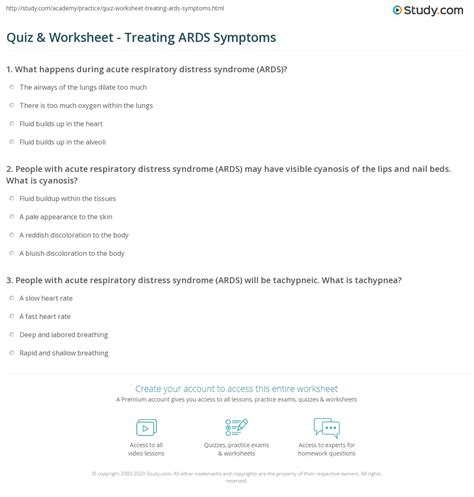 Quiz & Worksheet - Treating ARDS Symptoms | Study.com