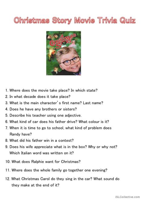 Christmas Story Movie Trivia Quiz: English ESL worksheets pdf & doc