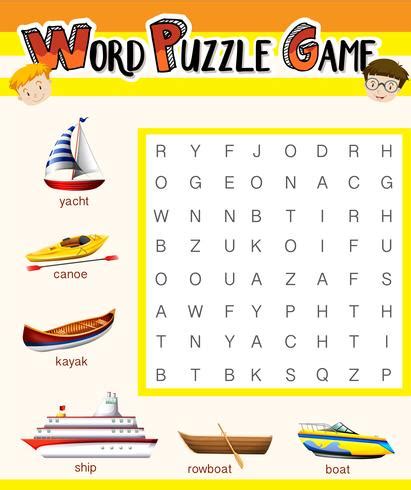 Word puzzle game template with water transportations 448187 Vector Art ...