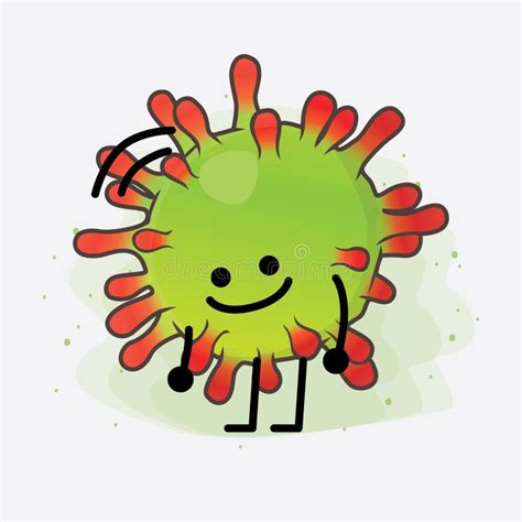 Green Virus Cute Character Illustration with Simple Face, Hands and ...