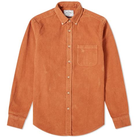 Portuguese Flannel Lobo Corduroy Button Down Shirt In Orange | ModeSens