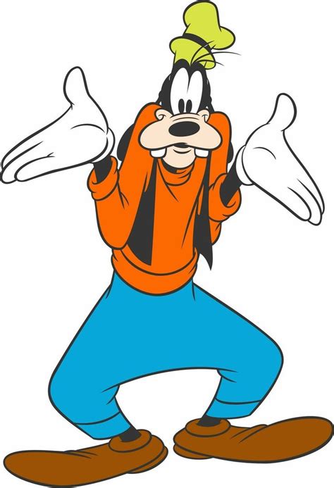 cartoon character with his arms stretched out to the side, wearing an orange shirt and blue pants