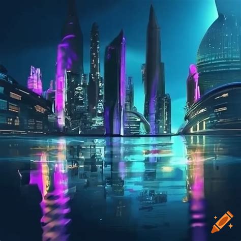 Bright and futuristic cityscape on Craiyon