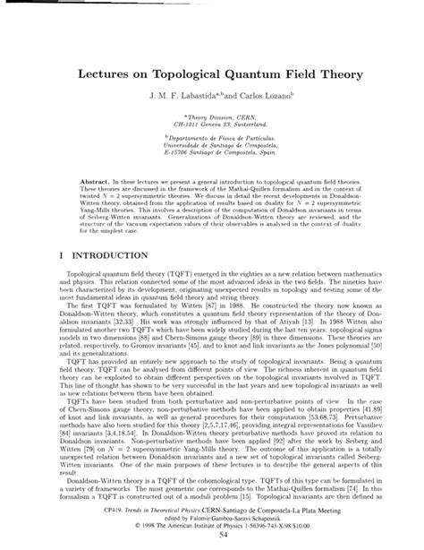 (PDF) Lectures on topological quantum field theory