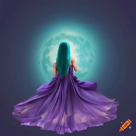 Artwork of a girl sitting on the moon in the night sky