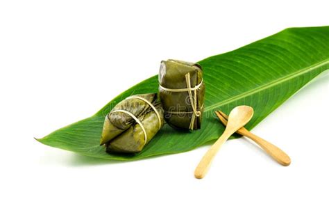 Thai Traditional Sticky Rice Dessert in Banana Leaf Packaging. Stock ...