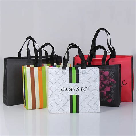 6PCS Wholesale Custom Waterproof Non Woven FabricBags with Handles Grid Stripe Flowers Printed ...