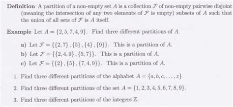 Solved Definition A partition of a non-empty set A is a | Chegg.com