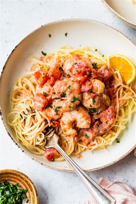 Angel Hair Pasta with Shrimp and Tomato Cream Sauce - Health Wellness Happiness