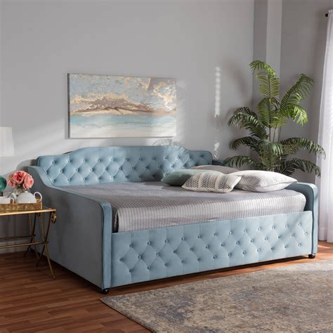 Baxton Studio Freda Transitional and Contemporary Light Blue Velvet Upholstered and Button ...