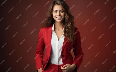 Premium Photo | Portrait of a business woman in light red suit in office background