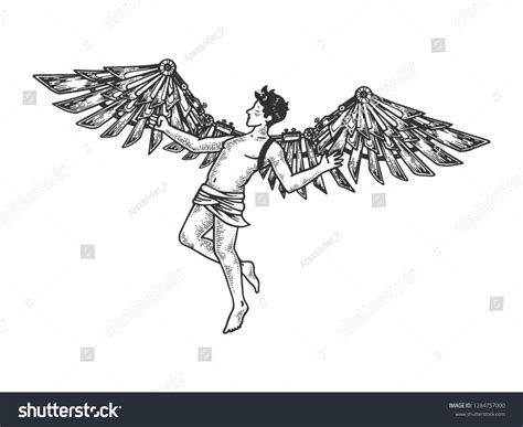 Icarus Mechanical Wings Greek Mythology Engraving Stock Illustration ...