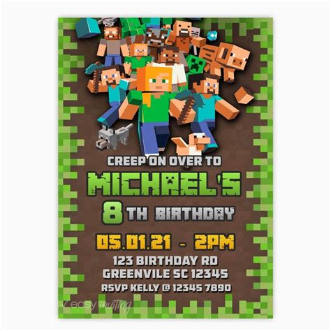 Minecraft Birthday Invitation - Print Me Pretty Minecraft Party Supplies, Minecraft Birthday ...