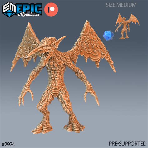 3D Printable Magma Mephit / Devil Imp / Winged Evil Humanoid / Fire Elemental / Flying Flame ...