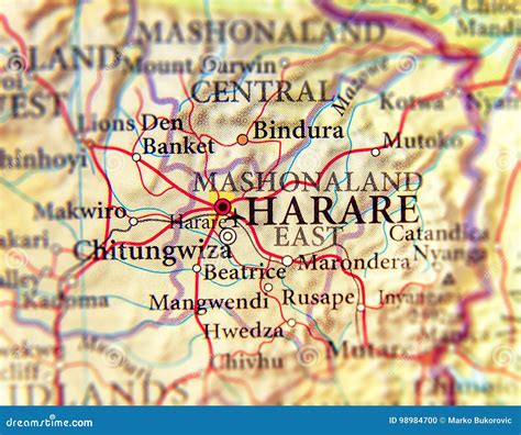 Carte Géographique Du Zimbabwe Et De La Capitale Harare Photo stock - Image du course, pays ...