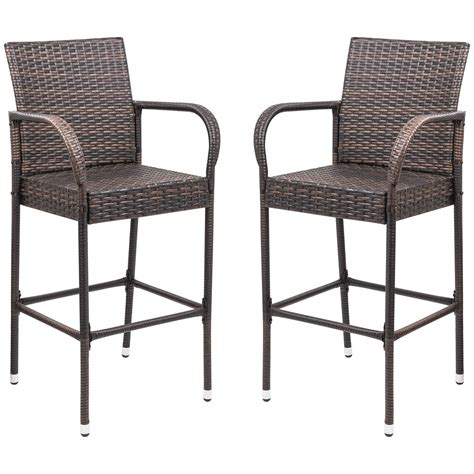 Walnew Wicker Patio Bar Stools Indoor Outdoor Garden Pool Lawn Backyard ...