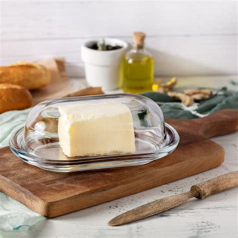 Glass Butter Dish with Lid, 2-Piece Classic Vintage Design Large Butte ...