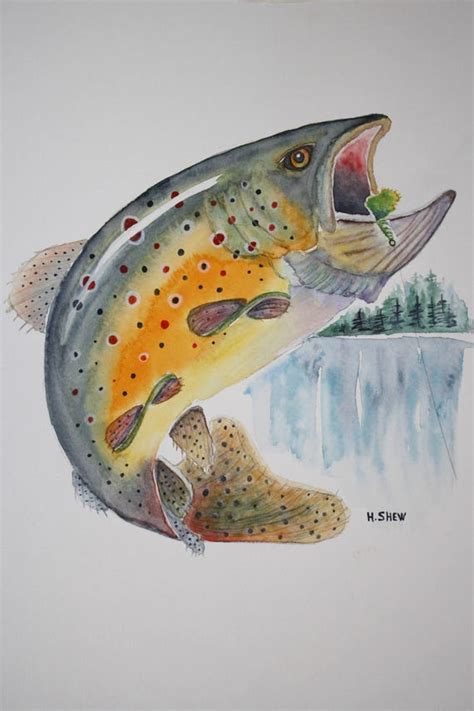 Brown Trout Watercolor Art Print Jumping Trout Art Print | Etsy