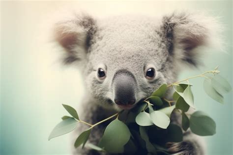 Premium AI Image | A sweet koala eating eucalyptus leaves Black lines minimal shading textured ...