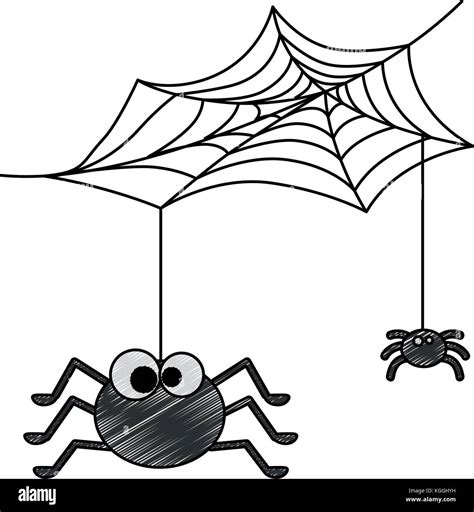 cute spiders with spiderweb halloween decoration vector illustration design Stock Vector Image ...