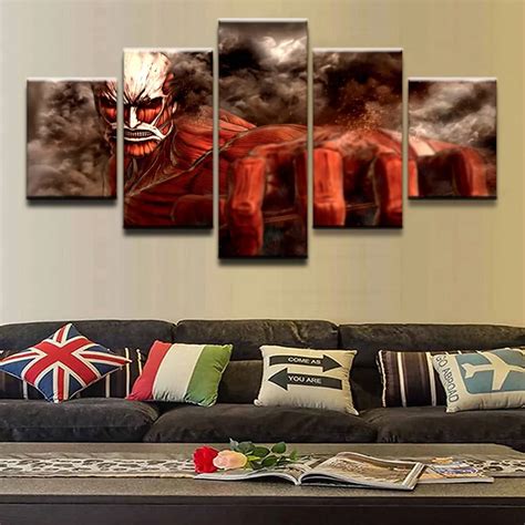 Canvas Painting Modern Print Picture 5 Pieces Attack on Titan Colossal ...