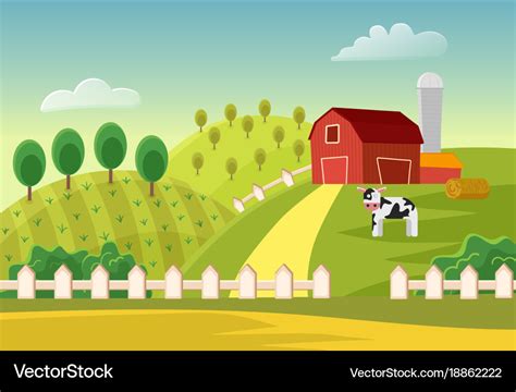 Cartoon farm landscape field with farmers Vector Image