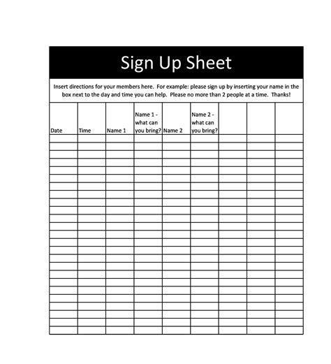 Printable Sign Up Form