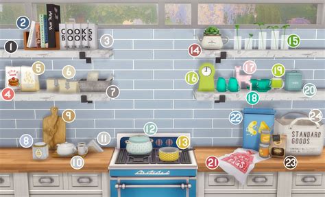 some favorite kitchen clutter!1. shelf | 2. books | 3. cook books | 4. sugar | 5. flour | 6 ...