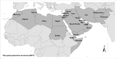 Map of the MENA region including the countries that are covered in this ...