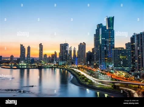 The skyline of Panama City at night, Panama City, Panama, Central ...