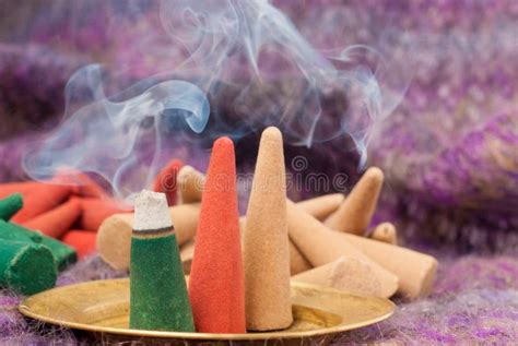 Colored and Perfumed Incense Cones Burning Stock Image - Image of smoke, perfumed: 60217597