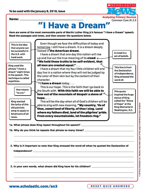 I Have A Dream Speech Worksheet I Have A Dream Speech Full T