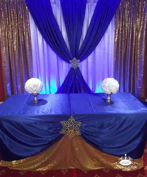 Beautiful decor in blue and gold for an elegant event. #littlemagicevents #elega… | Wedding ...