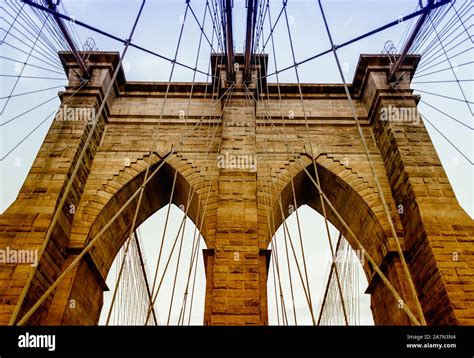 The iconic Brooklyn Bridge, one of the major landmarks in New York City, USA Stock Photo - Alamy