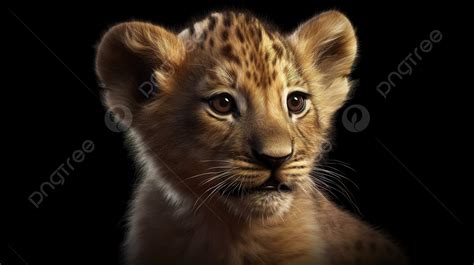 Lion Cub In Black Is Looking Outward Background, 3d Illustration ...