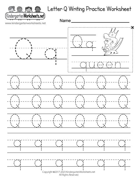 Free Printable Letter Q Writing Practice Worksheet